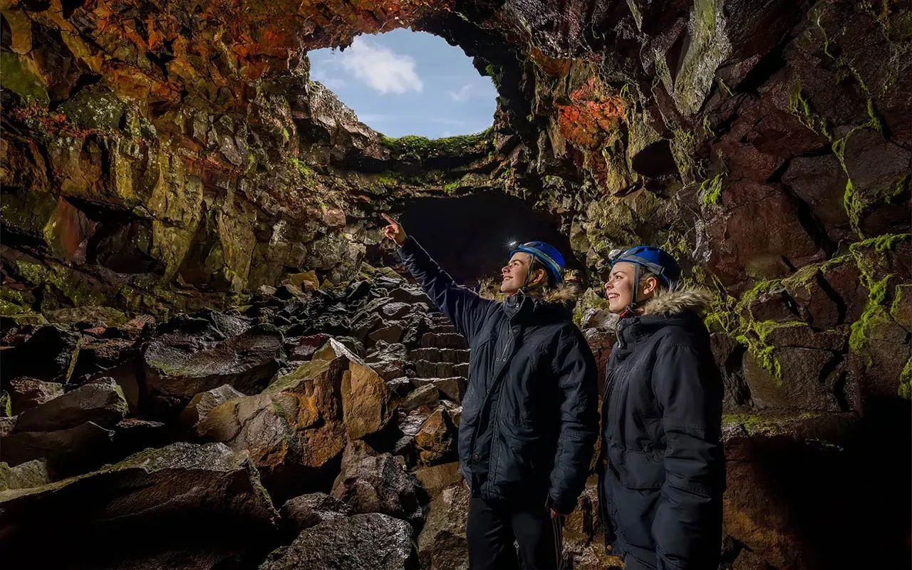 Exploring Raufarhólshellir cave